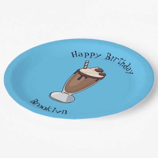 Cartoon van chocolade-mokshake papieren bordje (Gekanteld)