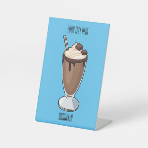 Cartoon van chocolade-mokshake reclamebord met voetstuk