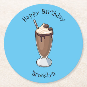 Cartoon van chocolade-mokshake ronde kartonnen onderzetter