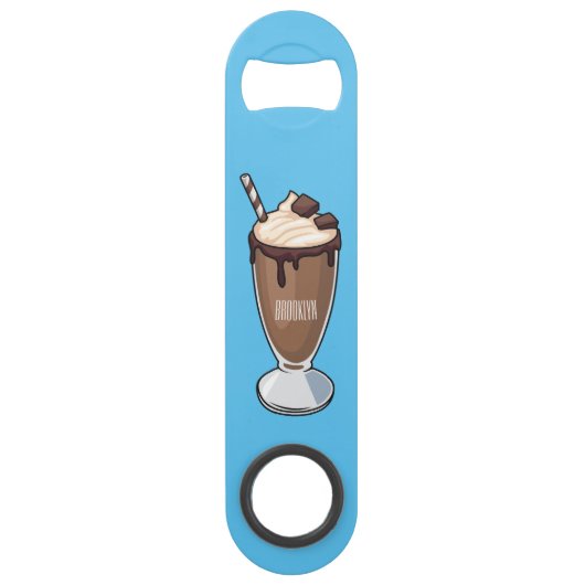 Cartoon van chocolade-mokshake speed flessenopener (Achterkant)