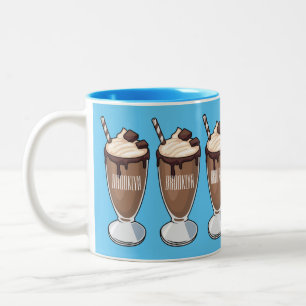 Cartoon van chocolade-mokshake tweekleurige koffiemok