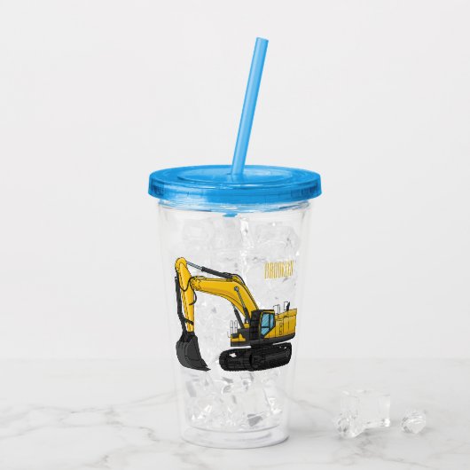 Cartoon van Crawler-graafmachine Acryl Drinkbeker (Achterkant ijs)