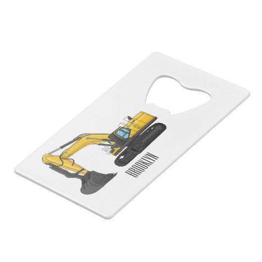 Cartoon van Crawler-graafmachine Creditkaart Flessenopener (Voorkant Gekanteld)