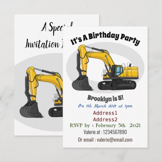 Cartoon van Crawler-graafmachine Kaart (Voorkant / Achterkant)