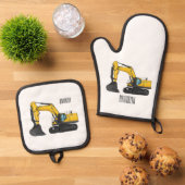 Cartoon van Crawler-graafmachine Ovenwant & Pannenlap Set (Top down)