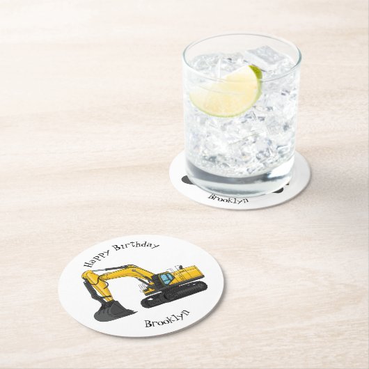 Cartoon van Crawler-graafmachine Ronde Kartonnen Onderzetter (Insitu)