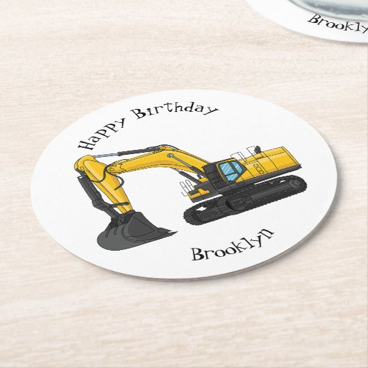 Cartoon van Crawler-graafmachine Ronde Kartonnen Onderzetter (Gebogen)