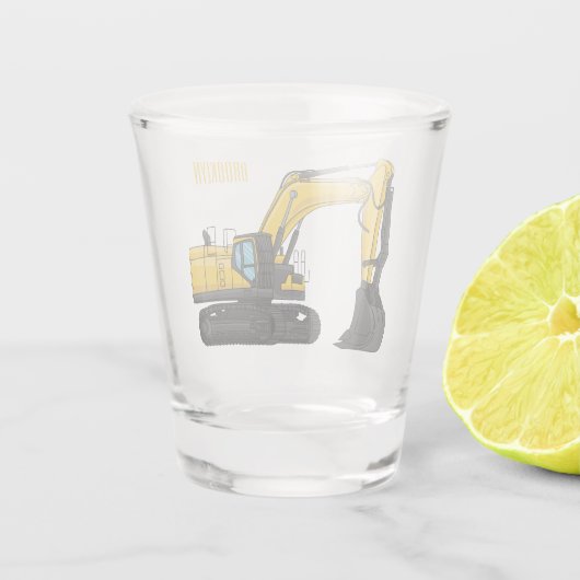 Cartoon van Crawler-graafmachine Shot Glas (Achterkant)