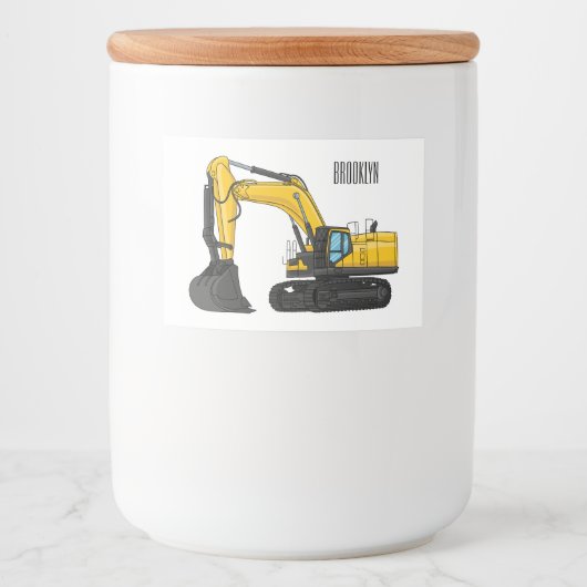 Cartoon van Crawler-graafmachine Voedselcontainer Etiket (Voorkant)