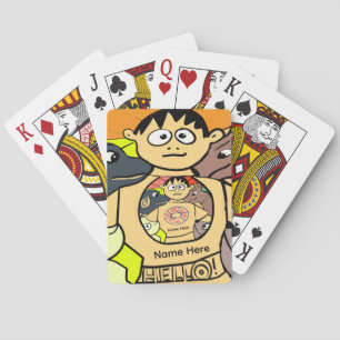 Cartoon van Curious Boy en zijn Schattigee Dog Mir Pokerkaarten