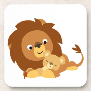 Cartoon van Cute Loving Lion Dad en Cub Onderzette Drankjes Onderzetter