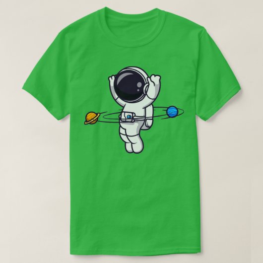 Cartoon van de astronaut-spelplanet t-shirt (Design voorkant)