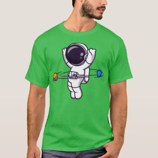 Cartoon van de astronaut-spelplanet t-shirt
