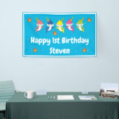 Cartoon van de Cute Shark Family Spandoek (Beurs)