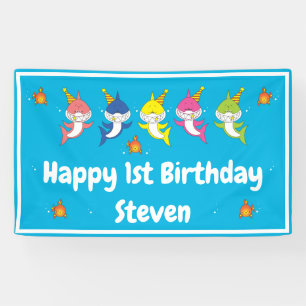 Cartoon van de Cute Shark Family Spandoek