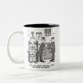 Cartoon van de defecte elektrische stoel - Funny Tweekleurige Koffiemok (Links)