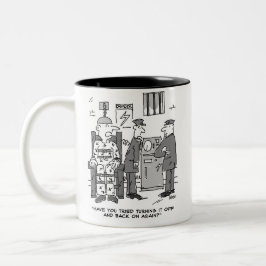 Cartoon van de defecte elektrische stoel - Funny Tweekleurige Koffiemok