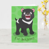 cartoon van de duivelse Tasmaanse duivel, die hong Kaart (Gele Bloem)