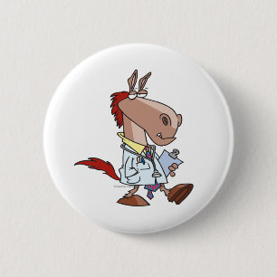 cartoon van de grappige paardendokter ronde button 5,7 cm