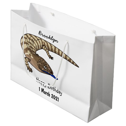 Cartoon van de hagedis groot cadeauzakje (Voorkant Gekanteld)