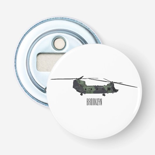 Cartoon van de helikopter van het Chinese leger Button Flesopener (Voorkant)