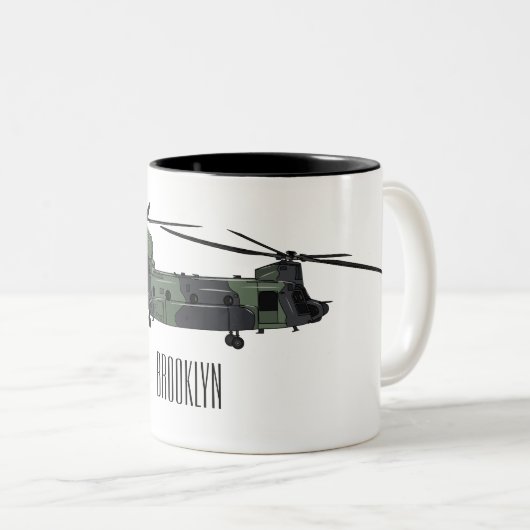 Cartoon van de helikopter van het Chinese leger Tweekleurige Koffiemok (Voorkant rechts)