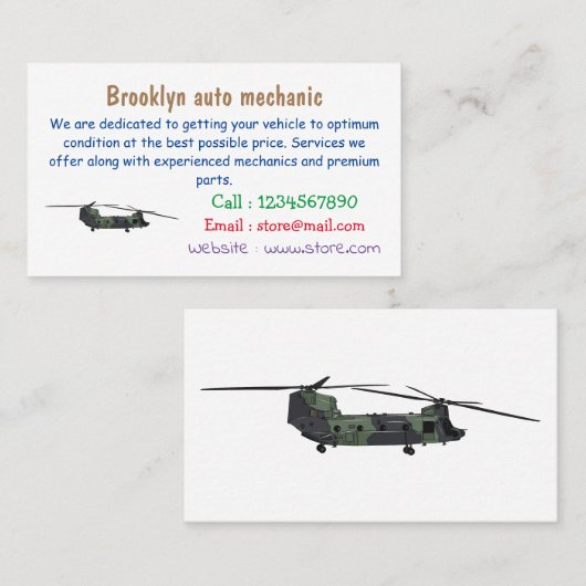 Cartoon van de helikopter van het Chinese leger Visitekaartje (Voorkant / Achterkant)