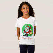 Cartoon van de kerstman met rendier t-shirt (Voorkant volledig)