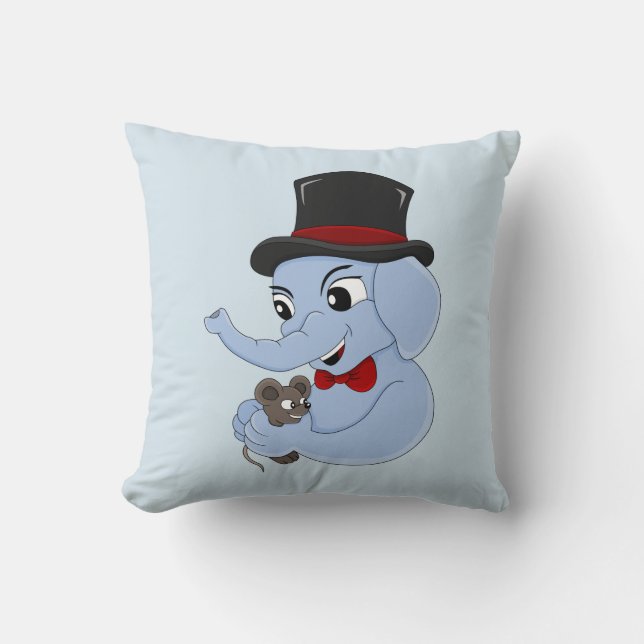 Cartoon van de kleine olifant gooit kussens (Voorkant)