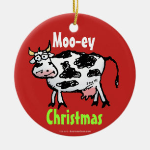 Cartoon van de Koe van Kerstmis van moo -moo-ey de Keramisch Ornament