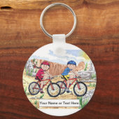 Cartoon van de mountainbike Couple Sleutelhanger (Voorkant)
