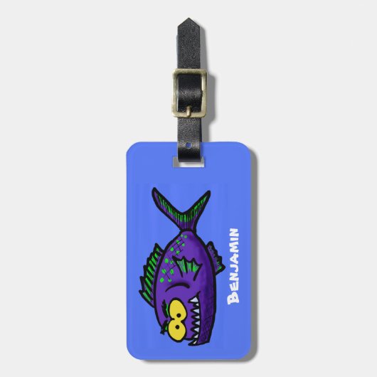 Cartoon van de Piranha-vis Bagagelabel (Voorkant verticaal)