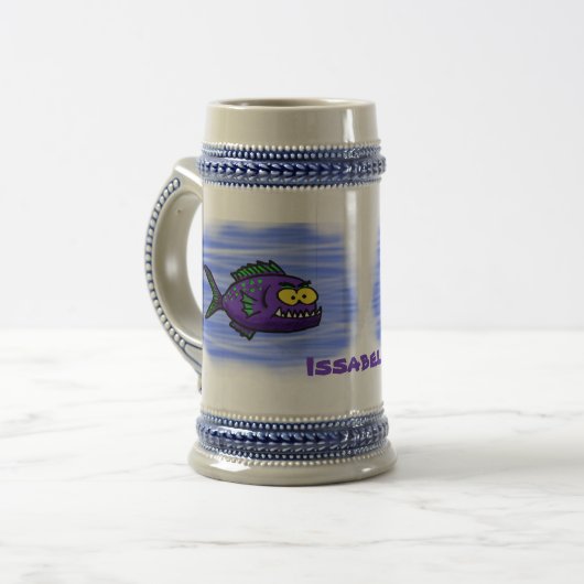 Cartoon van de Piranha-vis Bierpul (Voorkant links)