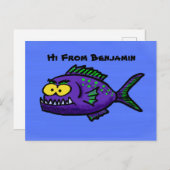 Cartoon van de Piranha-vis Briefkaart (Voorkant / Achterkant)