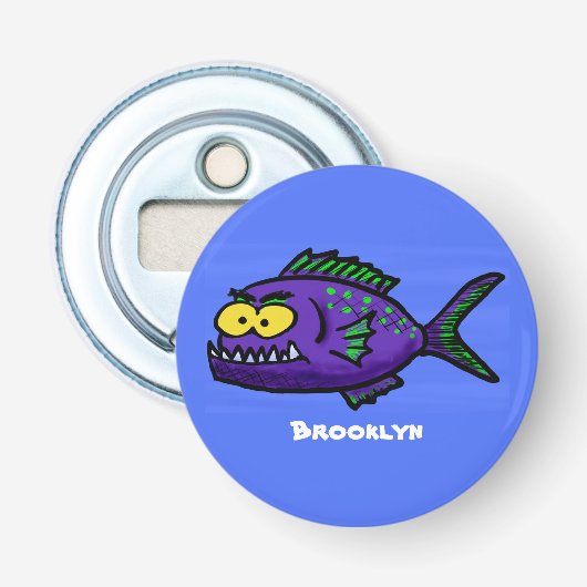 Cartoon van de Piranha-vis Button Flesopener (Voorkant)