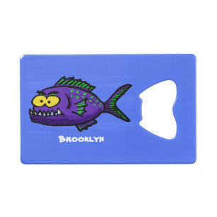 Cartoon van de Piranha-vis Creditkaart Flessenopener