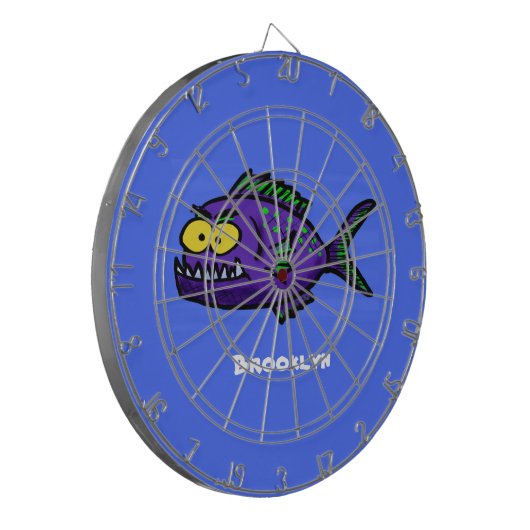 Cartoon van de Piranha-vis Dartbord (Voorkant Links)