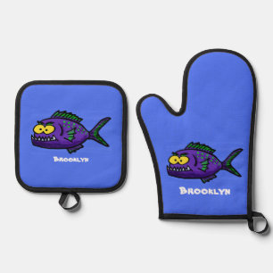 Cartoon van de Piranha-vis Ovenwant & Pannenlap Set