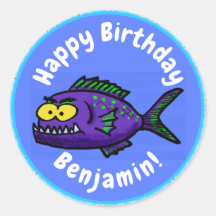 Cartoon van de Piranha-vis Ronde Sticker