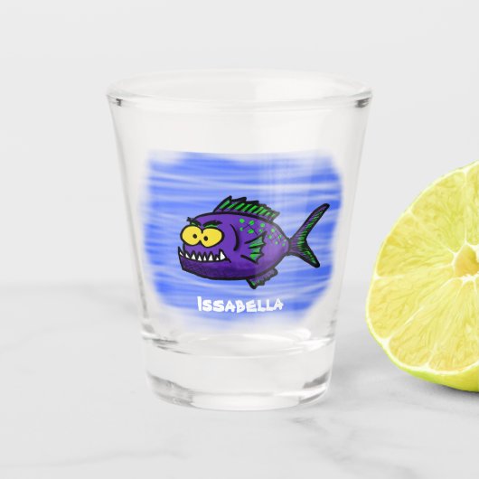 Cartoon van de Piranha-vis Shot Glas (Voorkant)