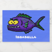 Cartoon van de Piranha-vis Voedselcontainer Etiket (Enkel label)