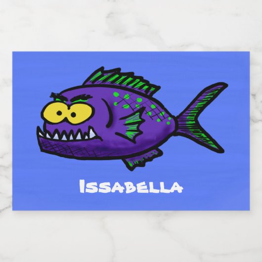 Cartoon van de Piranha-vis Voedselcontainer Etiket (Enkel label)