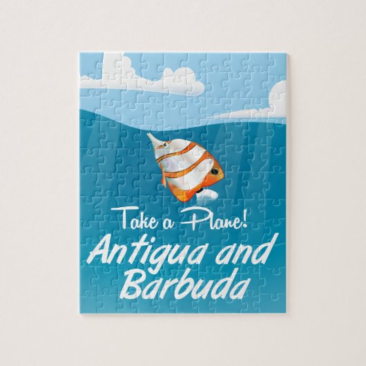Cartoon van de reisposter Antigua en Barbuda. Legpuzzel (Verticaal)
