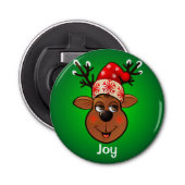 Cartoon van de rendierziekte van de kerstman Geper Button Flesopener (Voorkant)
