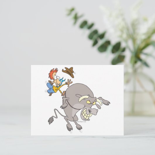 cartoon van de rodeo cowboy-rodeolroos briefkaart (Staand voorkant)