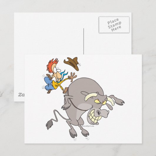 cartoon van de rodeo cowboy-rodeolroos briefkaart (Voorkant / Achterkant)