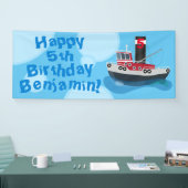 Cartoon van de vissersboot Cute Trawler Spandoek (Beurs)