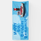 Cartoon van de vissersboot Cute Trawler Spandoek (Verticaal)