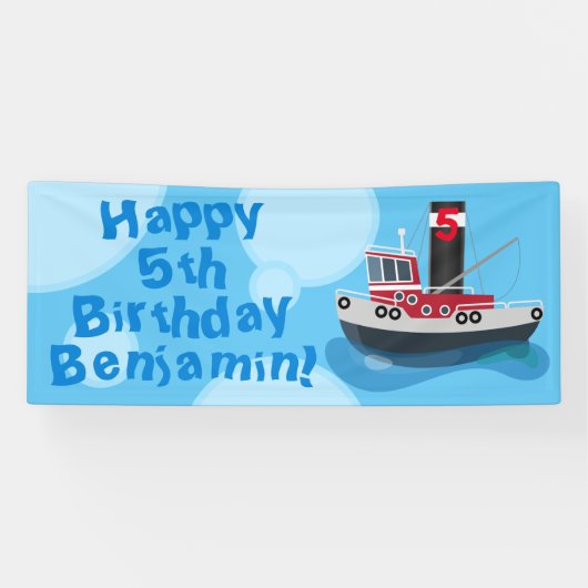 Cartoon van de vissersboot Cute Trawler Spandoek (Horizontaal)