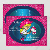 Cartoon van de westerne Partij Cowgirl op de stran Kaart (Voorkant / Achterkant)